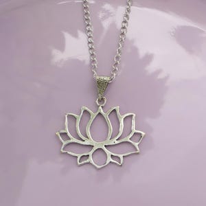 Silver Lotus Flower Pendant Necklace: Handmade Brass Boho Jewelry