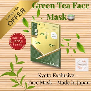 Kyoto Green Tea Face Mask | Japanese Sheet Mask | Made in Japan Skincare | Uji Matcha Hydrating Facial Pack | 7 Sheets