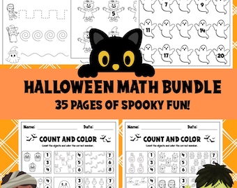 Halloween Math Worksheet Bundle: Counting, Tracing, Number Activities (Digital Download)