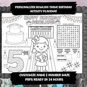Gepersonaliseerd activiteitenblad bowlen | Bowlingpartygames en kleurplaten | Werkbladen Verjaardagsactiviteit | Gunst voor bowlingfeest voor kinderen |