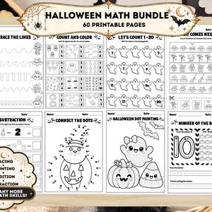 Halloween Math Worksheets for Preschool & Kindergarten | 60 Printable Pages | Counting, Tracing, Addition, Subtraction, Patterns