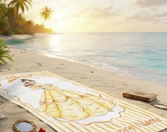 Toalla de playa personalizada de la Princesa La Bella y la Bestia para niñas, toalla de playa personalizada de Bella de Disney, regalo de verano para la piscina y la playa para hija