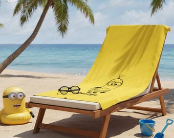 Toalla personalizada con nombre y personaje para niños, toalla de playa amarilla con dibujos animados personalizada, regalo ideal para fiestas en la piscina durante las vacaciones de verano para niños y niñas.