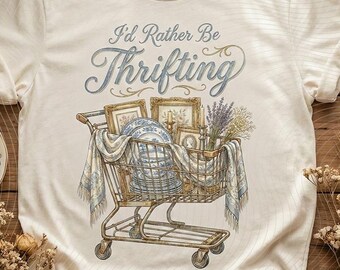 I’d Rather Be Thrifting Digital PNG, Thrift Store Shirt Design, Vintage Goose Shopping Cart, Granny Core Cottagecore PNG, Retro Resale Shirt
