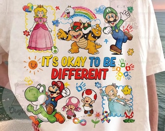 Comfort Color® Its OK to Be Different Super Bros Autism Awareness Rainbow Tee, Autism Mom Gift, Game Mario April Autism Awareness Month Tee