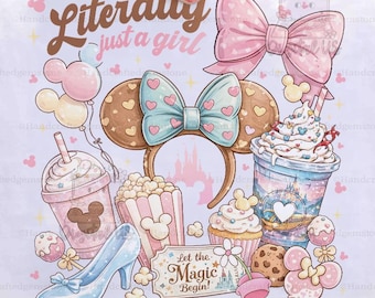 Comfort Colors® Pastel Disney Coquette Bow Literally Just A Girl Shirt, Disneyland Girl's Trip Shirt, Disneyland Minnie Ears Park Trip Shirt