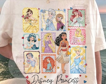 Retro Comfort Colors® Disney Watercolor Princess Shirt, Disneyland Girls Trip Tee, Princess Theme Party, Belle Aurora Moana Cinderella Shirt