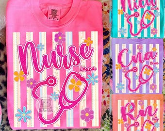 Comfort Colors® RN Floral Name Shirt, Custom Nurse Mama Shirt, Nurse Life Shirt, Cute Nurse Mom Tee, Personalized Nurse Shirt, Gifts For Mom