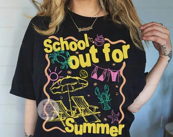 Comfort Colors® Last Day of School Shirt, School’s Out for Summer Shirt, Neon Retro Teacher Shirt, Summer Break Teachers Tee,  Teacher Gifts