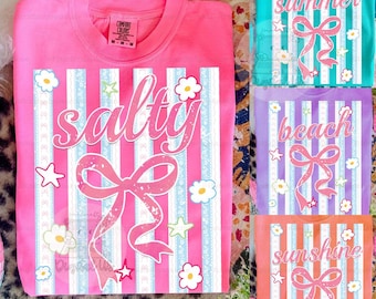 Comfort Colors® Colorful Stripe Salty Sunshine Beach Shirt, Sweet Summer Vacation Tee, Preppy Summer Vibes, Distressed Beach Lake Pool River