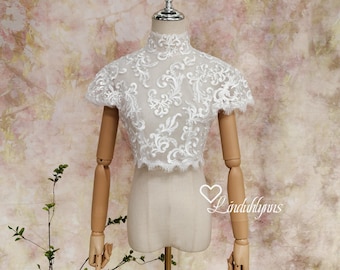 Kurze Ärmel Spitze Hochzeit Boleros, Benutzerdefinierte Größe Brautkleid Cover Up, lange Ärmel Bolero