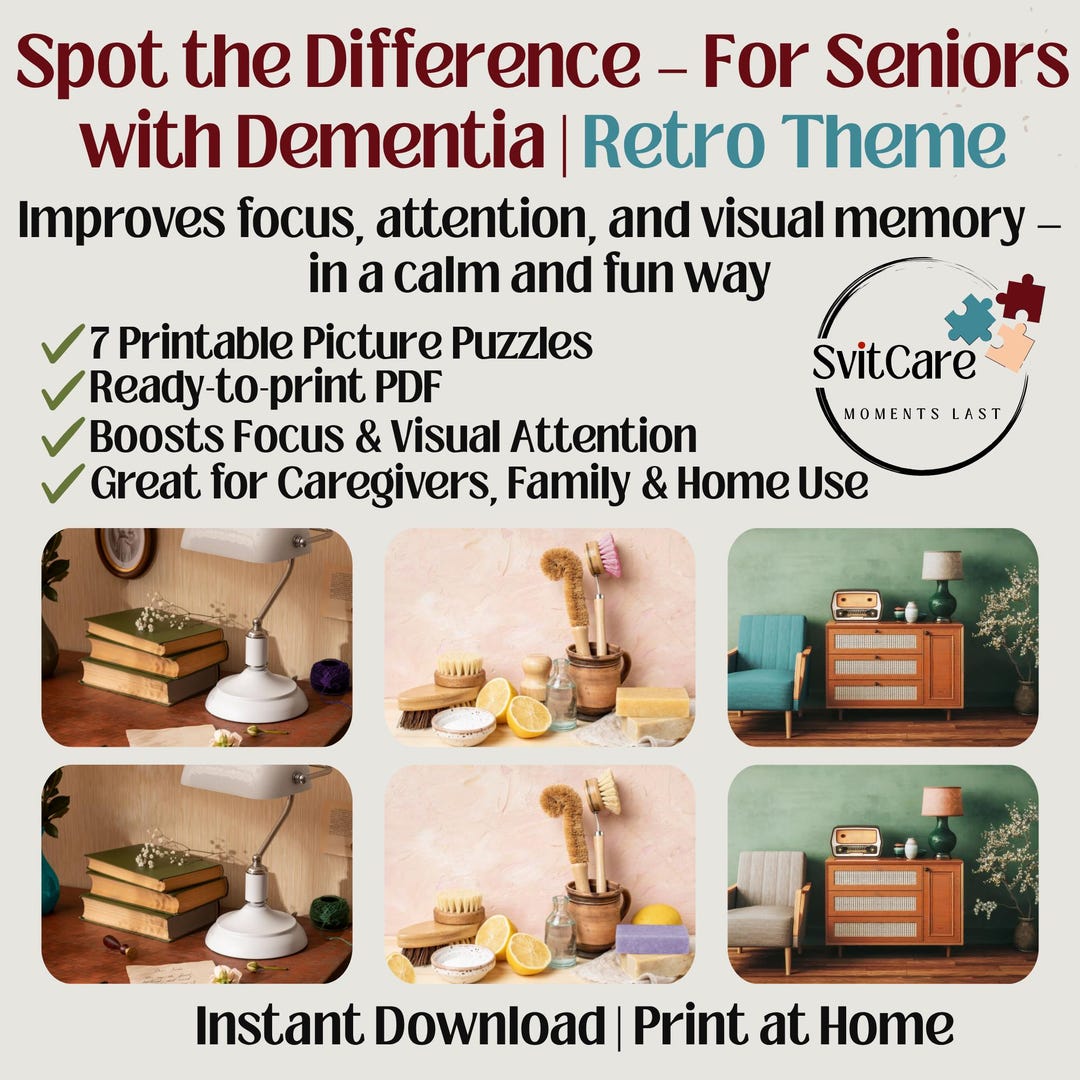 Spot the Difference Printable Game for Seniors | Visual Attention ...
