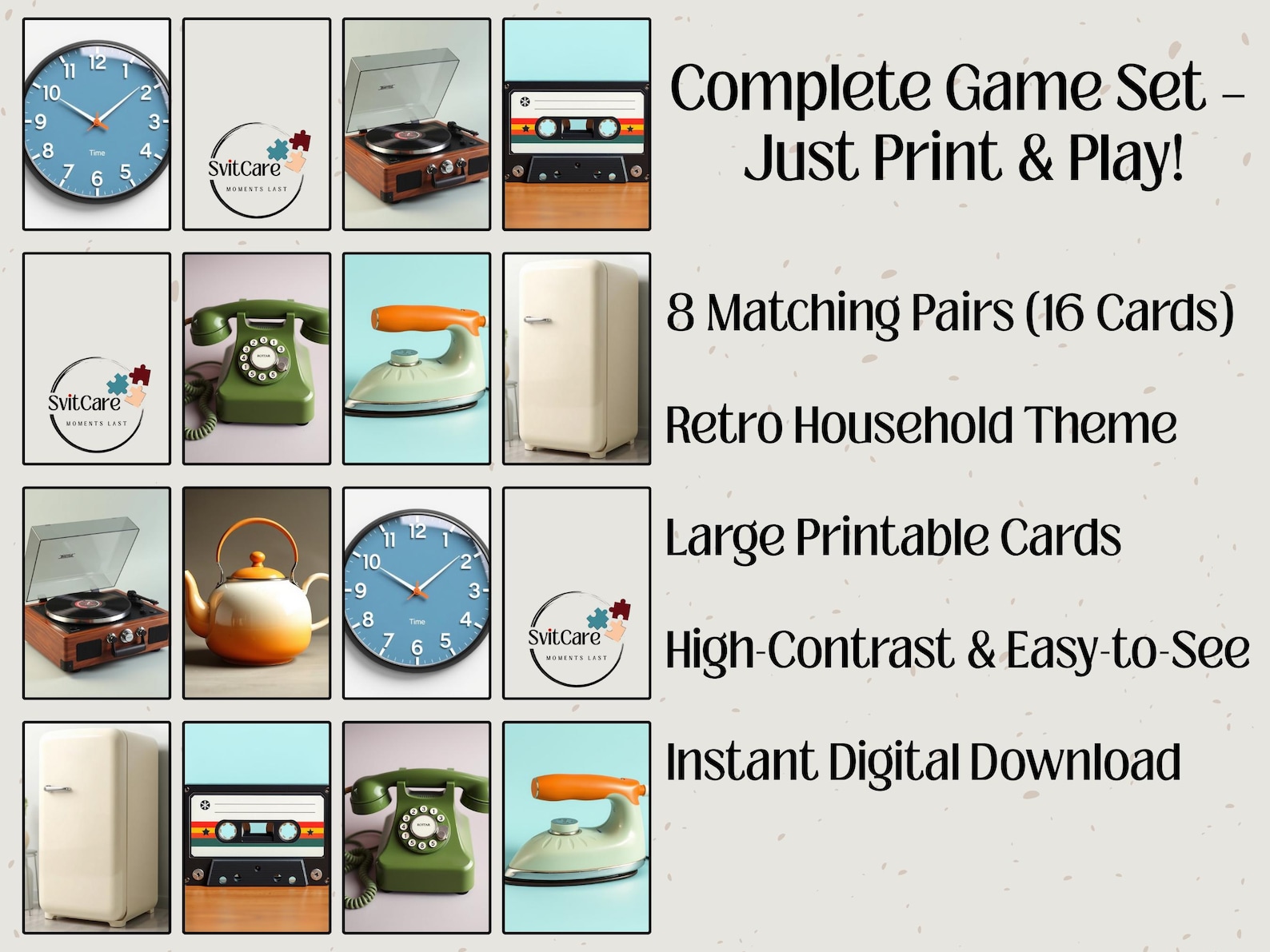 Find the Pair Printable Memory Game for Seniors | Retro Dementia ...