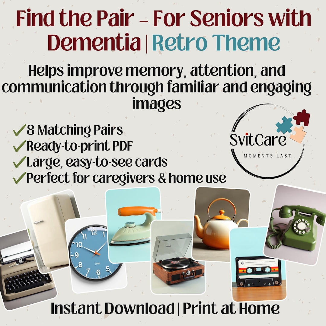Find the Pair Printable Memory Game for Seniors | Retro Dementia ...