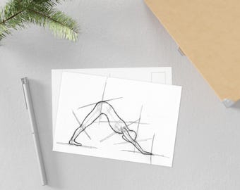 ヨガファインアートポストカード | 手描きのファインアートカード、芸術的な壁飾り、ユニークなギフト、スケッチアート、線画、心のこもったグリーティングカード