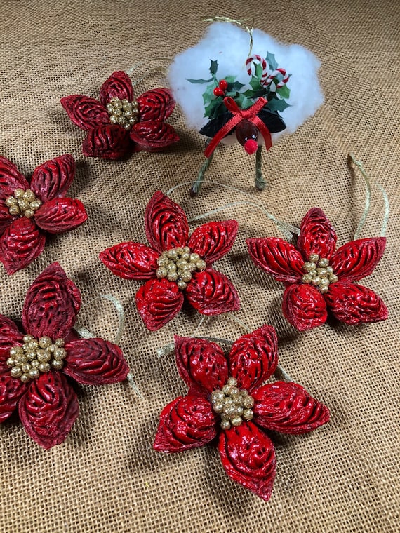 Red Peachy Stars! 3 Christmas Ornaments, Farmhouse Ornament, Christmas Star, Handmade Ornament, Rustic Star, Christmas Exchange gift