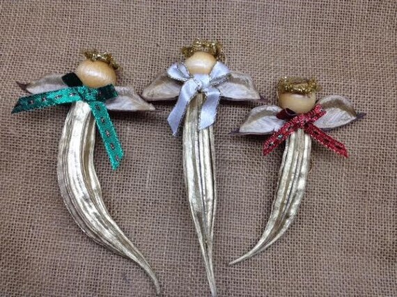 3 Okra Angel Ornaments, Southern Nature, Natural Okra Pods, Made in the South, Southern Decor, Christmas, Farmhouse, Rustic
