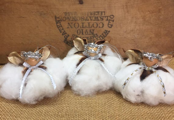 Cotton Angel with Silver bow, Angel gift, Southern Christmas, Farmhouse, Rustic Decor, Cotton Boll Angels, Cotton Anniversary gift for him