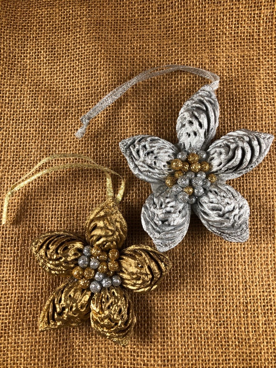 Silver Peach Star Set! 3 Christmas Ornaments, Farmhouse Ornament, Christmas Star, Handmade Ornament, Rustic Star, Christmas Exchange gift