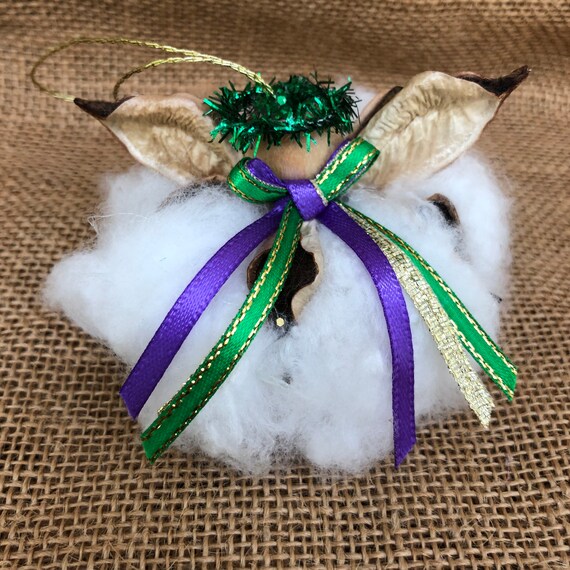 Mardi Gras Cotton Angel, New Orleans Angel, Southern gift, Angel Ornament, Rustic Decor, Cotton Boll Angel, Cotton gift, Country Cottage