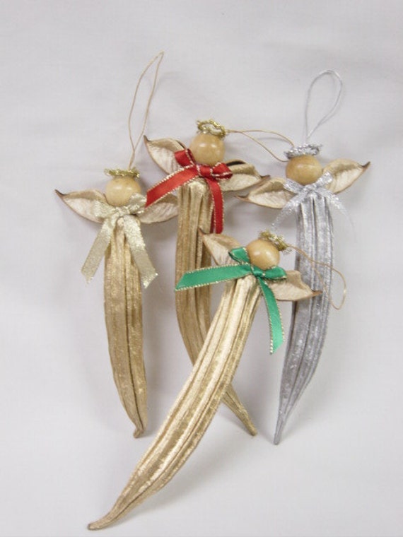 Okra Angel, Silver, Southern decor, Rustic, Farmhouse, Southern, Natural pod, Angel ornament, Southern Nature, Christmas ornament
