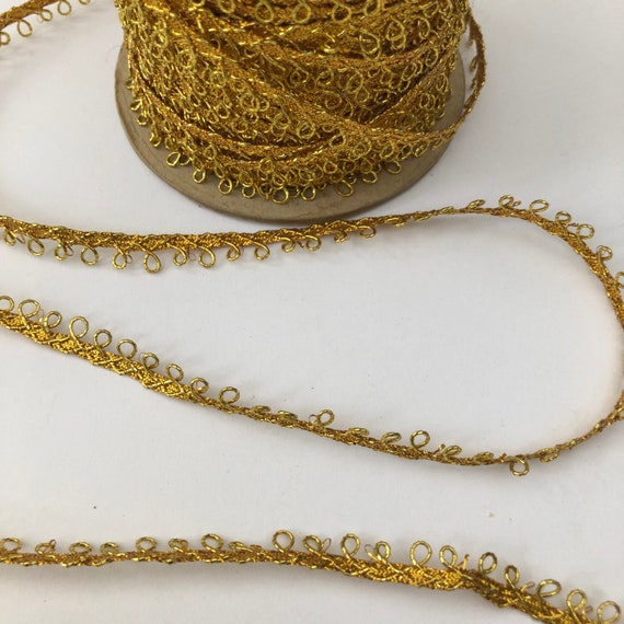 Metallic Braid, Gold, 3/8 inch, picot edge, bright gold metallic braid by the yard