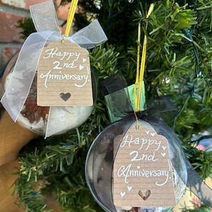 Cotton Anniversary Bubble Ornament with Happy 2nd Anniversary Tag, Second Anniversary, Wedding gift, Christmas gift, Cotton gift for him
