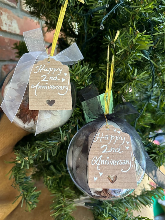 Cotton Anniversary Bubble Ornament with Happy 2nd Anniversary Tag, Second Anniversary, Wedding gift, Christmas gift, Cotton gift for him