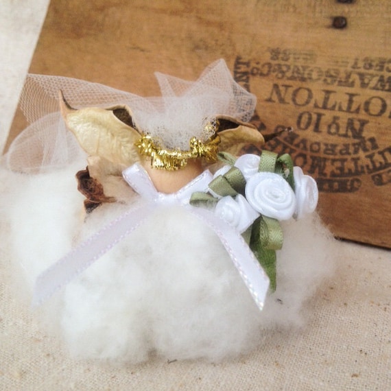 Bride Ornament made from natural cotton boll, Wedding Angel, Anniversry Gift, Cotton Angel, Bridesmade gift, gift for her