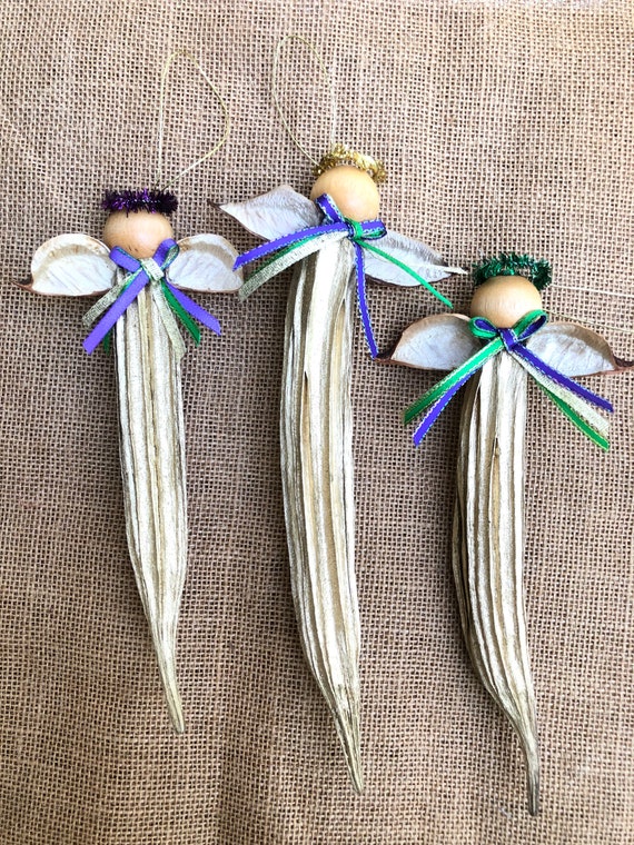 Mardi Gras Okra Angel! Gold, Okra Pod, Southern Decor, Rustic, Farmhouse, Angel Gift, Nature Ornament, Southern gift, Folkart, handmade