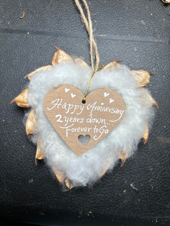Cotton Anniversary Heart Wreath Ornament, Second Anniversary gift, Handmade with Cotton, Natural Cotton, Cotton Ornament, Cottagecore