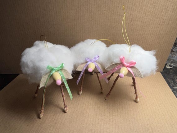 Easter Lamb Ornament, Springtime gift, Cotton Boll Lamb Ornament Handmade Rustic, Farmhouse decor, Cottagecore