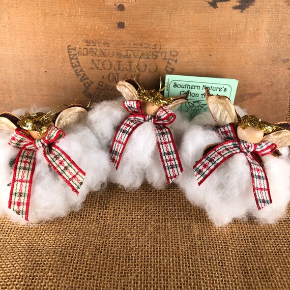 Plaid set "Cotton Angel", Southern Christmas, Angel Ornament, Farmhouse decor, Cotton Anniversary, Second Anniversary, Secret Santa
