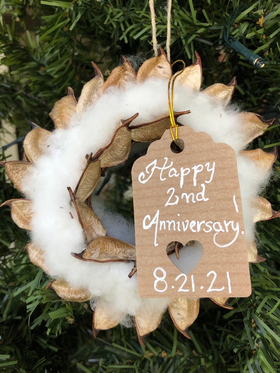 Cotton Anniversary Burr Wreath Ornament, Second Anniversary gift, Handmade with Cotton, Natural Cotton Ornament, Cotton Ornament, handpicked