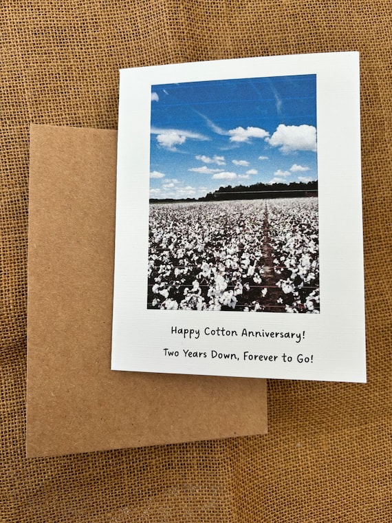 Cotton Anniversary Card, Second Anniversary Card, Cotton Field, Cotton Anniversary, Wedding, Gift for him, Gift for her