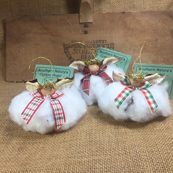 Country Plaids Angels, Cotton Boll Ornament, Farmhouse, Anniversary gift, Wedding Favor, Rustic Decor, Bridal favor, Angel gift