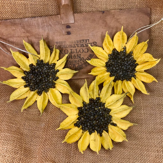Sunflowers,Large, set (3), Yellow Sunflower, 5 inch Flowers, Wedding, Rustic, Spring Flower, Easter gift, Gift for her, Handmade Ornament