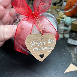 Heart Anniversary Ornament with Happy 2nd Anniversary Tag, Cotton Anniversary, Second Anniversary, Wedding gift, Christmas gift