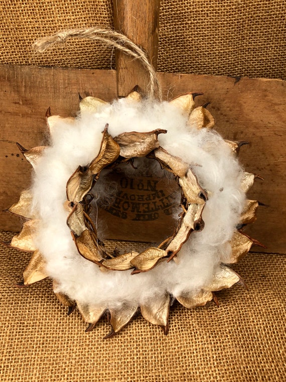 Cotton Burr Wreath Ornament, Farmhouse decor, Cotton Anniversary gift, Anniversary gift, Southern, Made in USA, Natural, Southern Nature