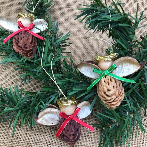 Peach Angels Set, Christmas (3), Christmas bows, Christmas Angel, Peach Pit, Farmhouse, Rustic, Christmas Ornament, Cottagecore,