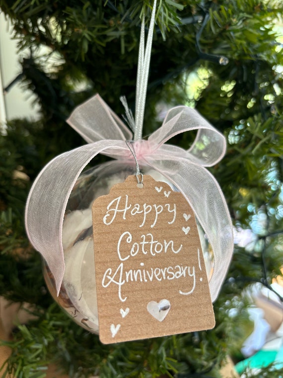 Cotton Anniversary Silver Ribbon Hanger, Second Anniversary, Christmas gift, Gift for him, Personalize your tag, Anniversary present