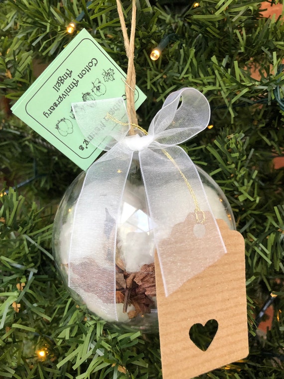 Cotton Memory Bubble Ornament, Personalized Tag, Sympathy gift, Christmas gift, In Memory of gift