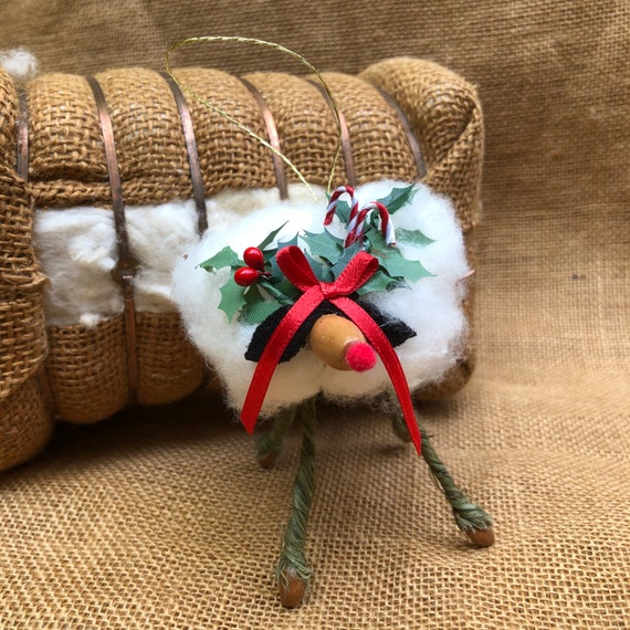 Reindeer, Tan Head, Christmas Ornament, Cotton Anniversary, Handmade, Farmhouse, Cotton Ornament, Southern Decor, Secret Santa, Wedding