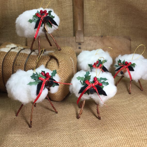 Cotton Boll Reindeer, Brown face, Christmas, Gift packaged, Rustic Decor, Farmhouse, Cotton Ornament, Lamb, Southern Decor, Anniversary Gift