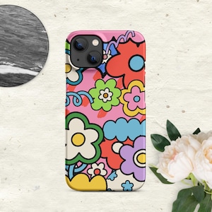 Funda de teléfono con diseño retro de flores pop art para iPhone 16, 15, 14, 13, 12, 11 Pro Max, iPhone 15, 14, 13, 12, 11 Pro, 15, 14 Plus, 13, 12 y más