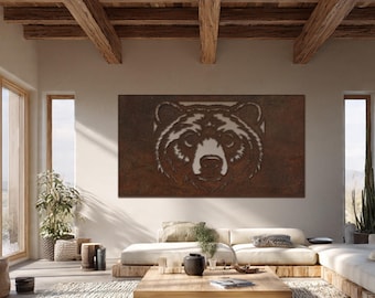Rustic Bear Face Metal Wall Art, Cabin Decor