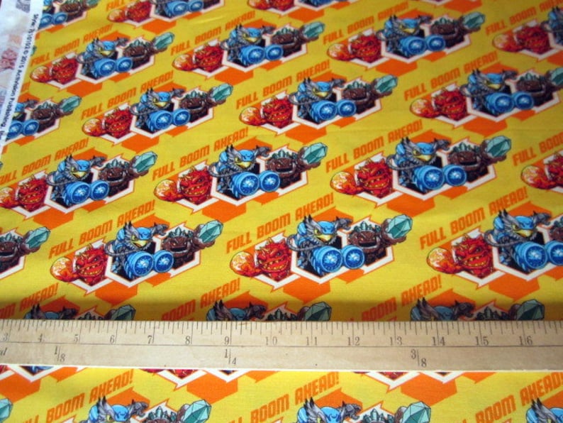 gaming, video game fabric Skylanders Characters Full Boom Ahead Sunshine premium cotton fabric from Camelot Cottons