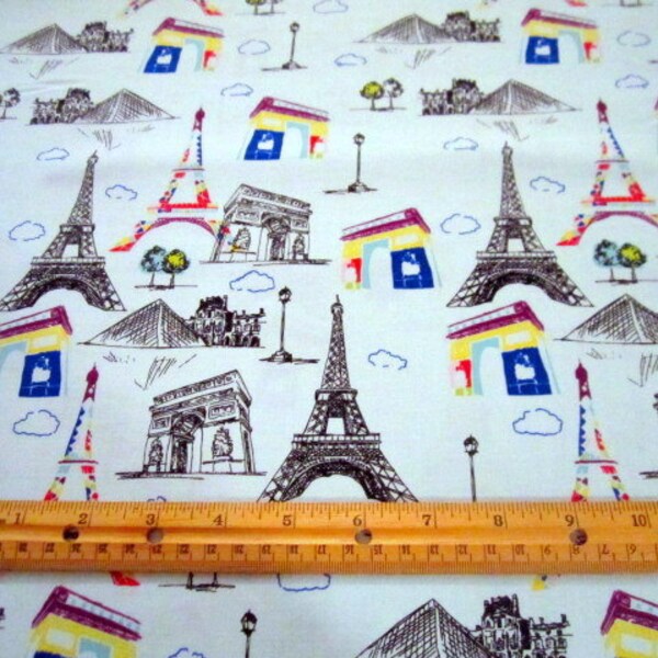 Pepe in Paris Eiffel Towers on Blue premium cotton fabric from Riley Blake - quilting, crafting, apparel, travel