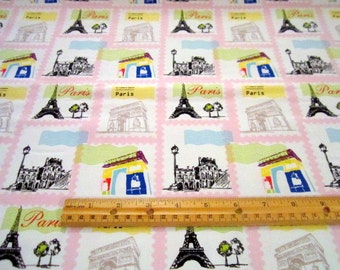 Pepe in Paris Stamps Pink Block premium cotton fabric from Riley Blake - quilting, crafting, home decor fabric, french decor