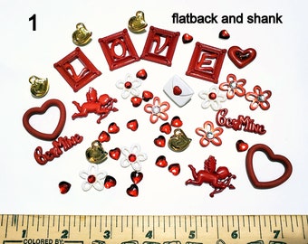 Valentines Day Sweetheart Love Value Pack Mix of Flatback and Shank Buttons and Embellishments from Dress It Up by Jesse James Button Co